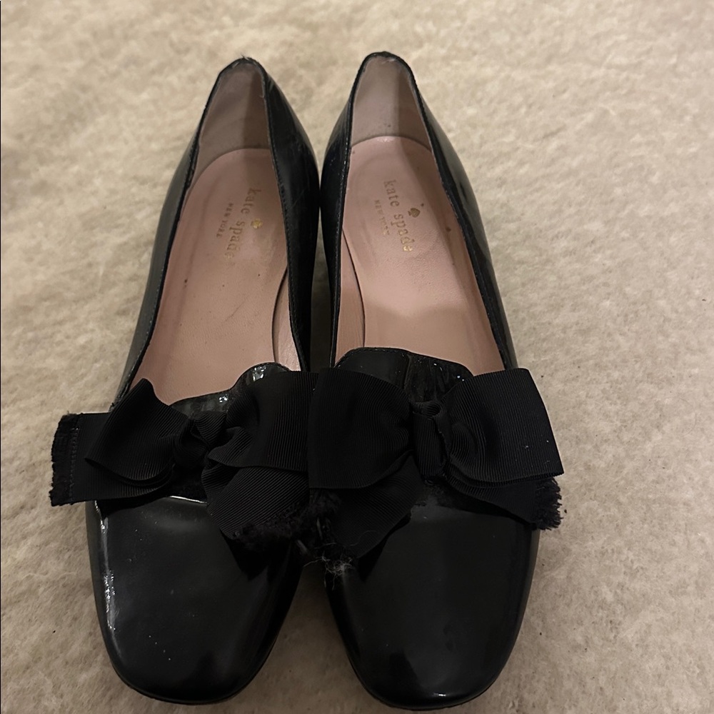 Kate Spade Glossy Black Flats with Bow